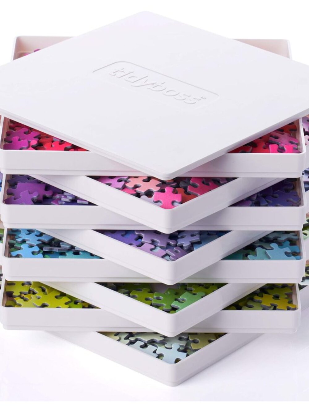 8 Puzzle Sorting Trays with Lid 8" x 8" - Portable Jigsaw Puzzle Accessories Whi